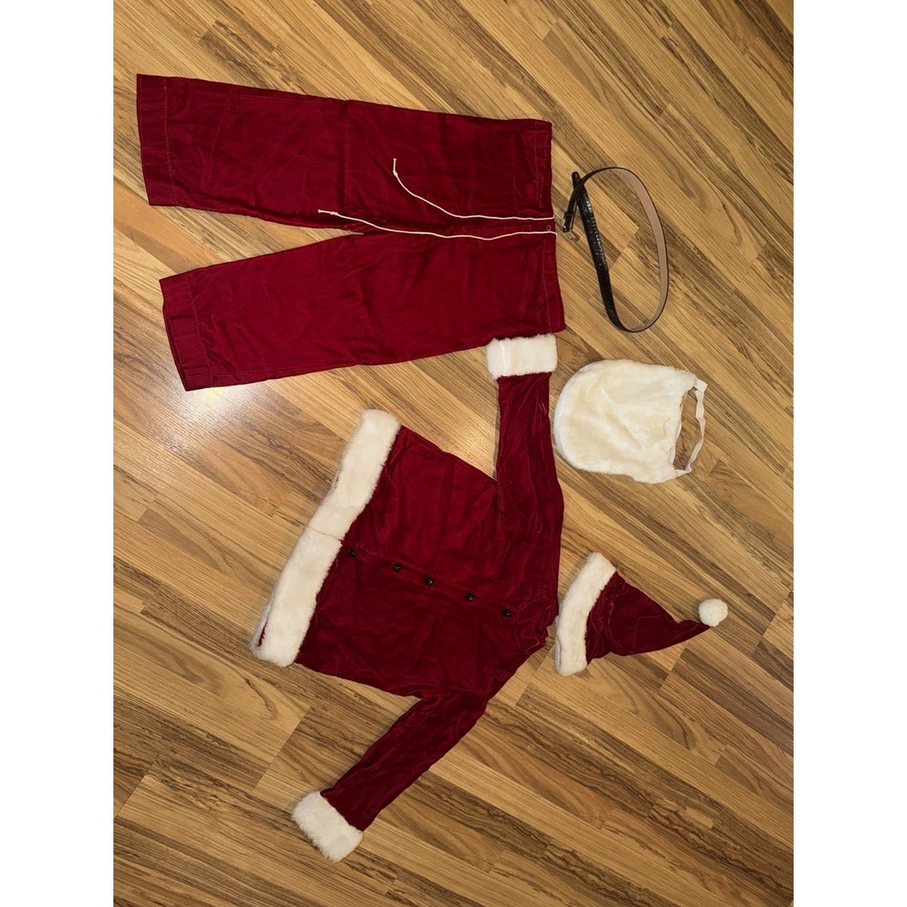 Vintage Santa Clause Suit Costume Handmade Red Velvet Velour White Trim